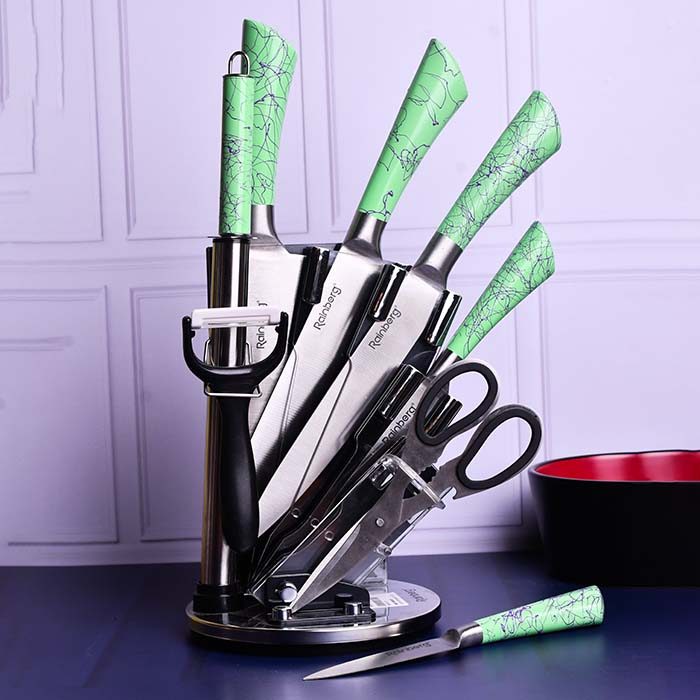 Kitchen Knife set with sharpner rod GREEN - photo 4