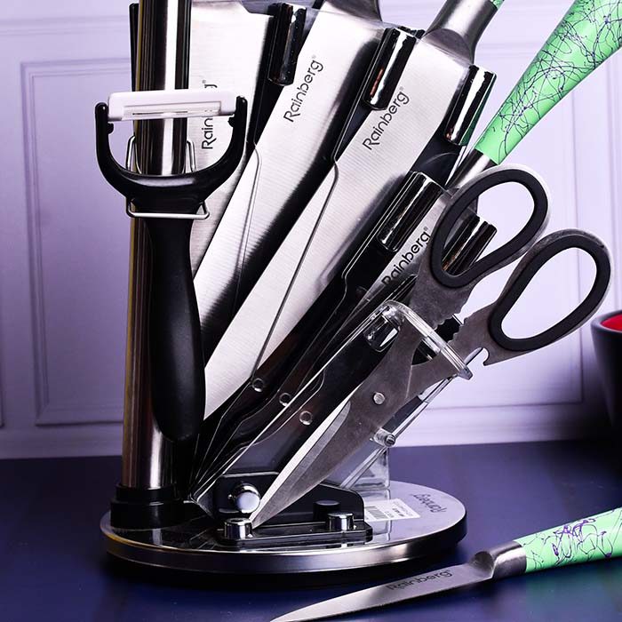 Kitchen Knife set with sharpner rod GREEN - photo 3