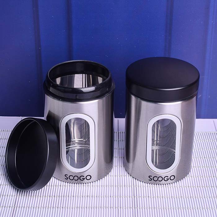 SOOGO Jar clear window Round Silver 1000 ML Set of 2 - photo 3