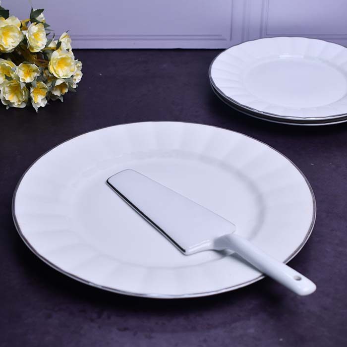 CERAMIC 7 PC Snack set Luxury design White with platinum line an - photo 2
