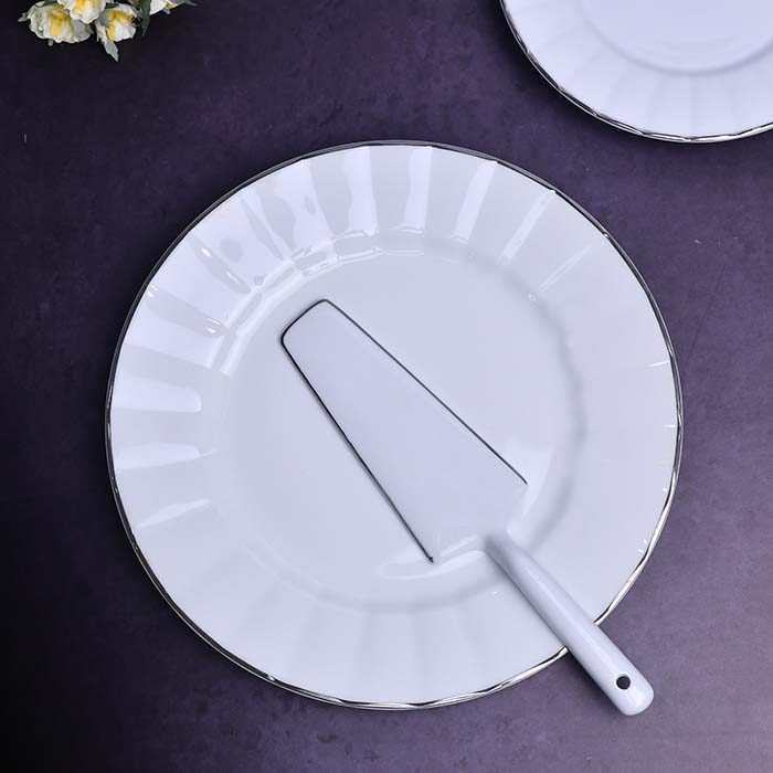 CERAMIC 7 PC Snack set Luxury design White with platinum line an - photo 1