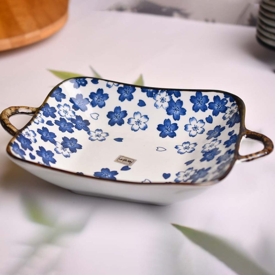 Ceramic Dish with handle | Medium | Blue floral print 22 CM - photo 1