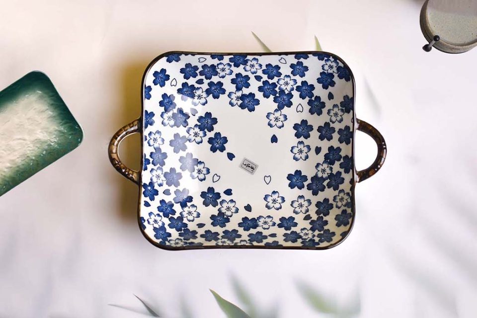 Ceramic Dish with handle | Large | Blue floral print | 25 CM - photo 3