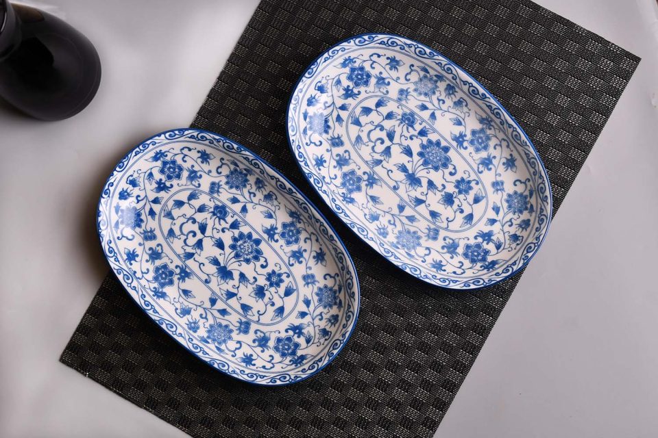 Ceramic Serving platter | Large | blue floral print - photo 2