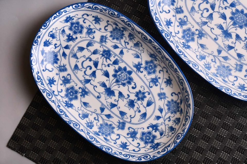 Ceramic Serving platter | Large | blue floral print - photo 1