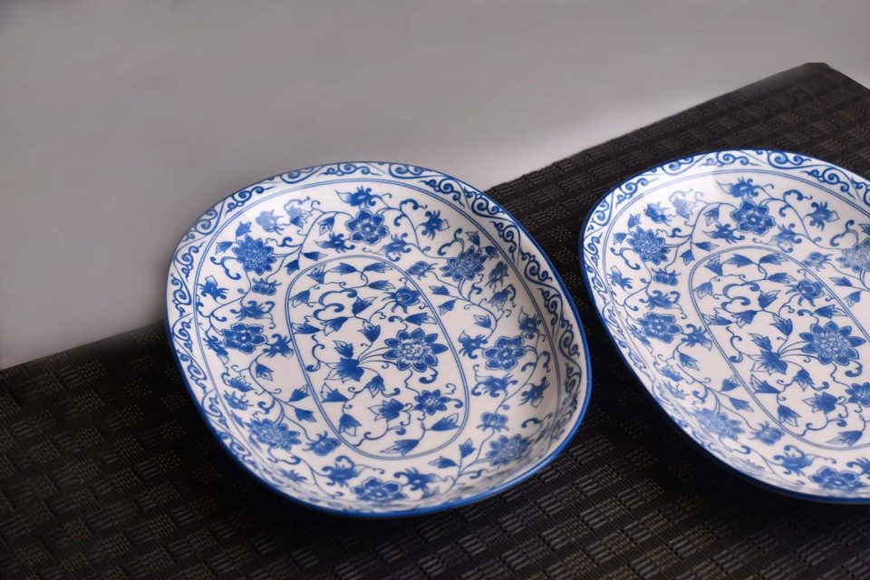 Ceramic Serving platter | Large | blue floral print - photo 3