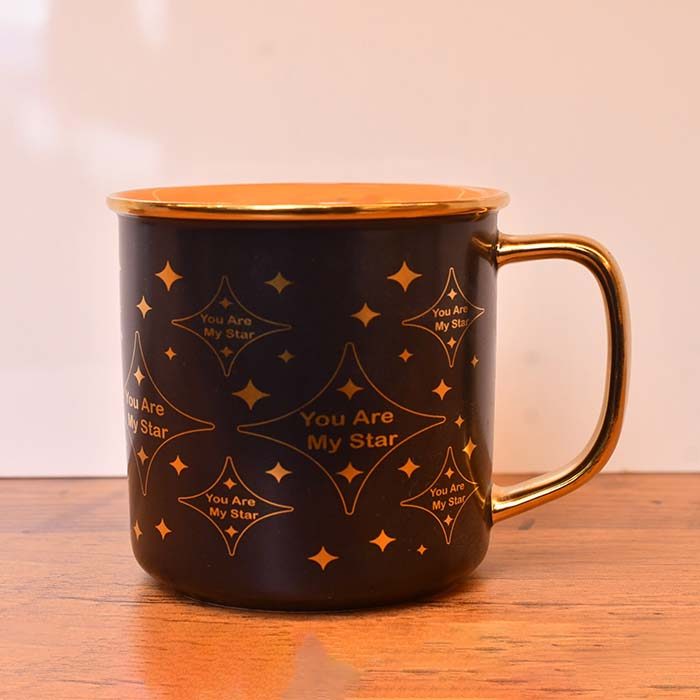 Coffee Mug Black with Gold handle and print Orange inside - photo 1
