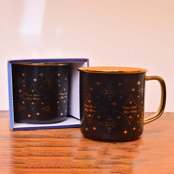 Coffee Mug Black with Gold handle and print Orange inside - photo 2