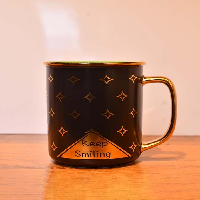 Coffee Mug Black with Gold handle and print Green inside