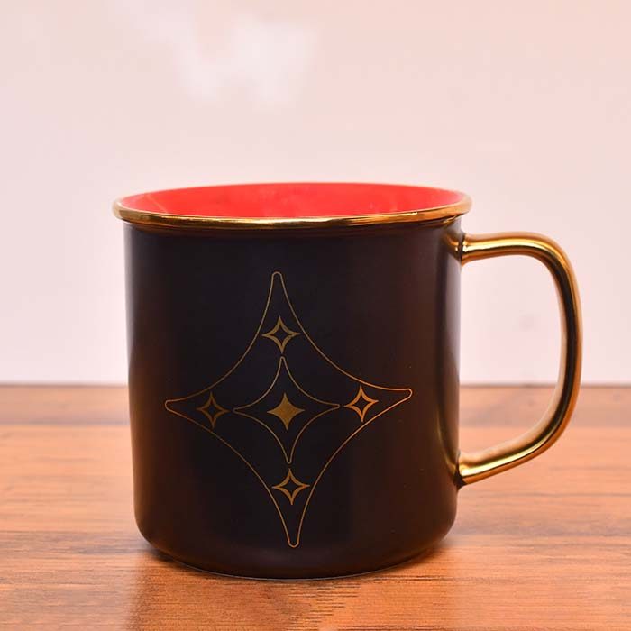 Coffee Mug Black with Gold handle and print Red inside