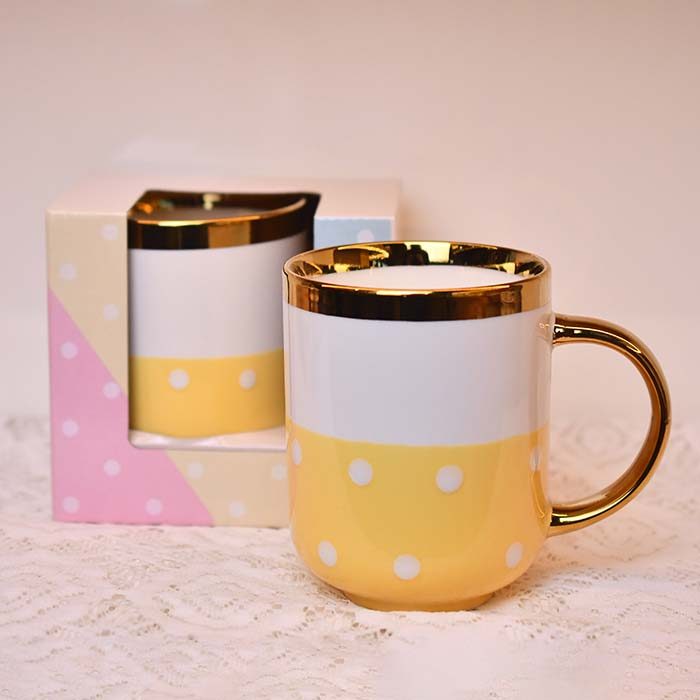 Coffee Mug | White and Yellow | Gold handle - photo 2