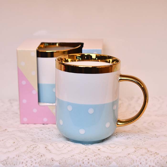 Coffee Mug | White and Blue | Gold handle - photo 2