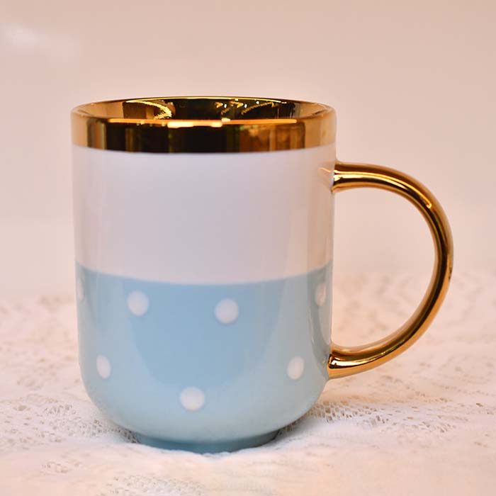 Coffee Mug | White and Blue | Gold handle - photo 1
