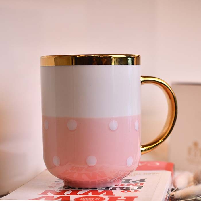 Coffee Mug | White and Pink | Gold handle - photo 2