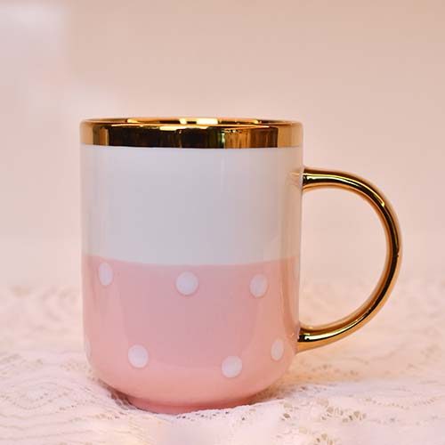 Coffee Mug | White and Pink | Gold handle - photo 1