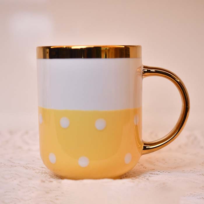 Coffee Mug | White and Yellow | Gold handle - photo 1