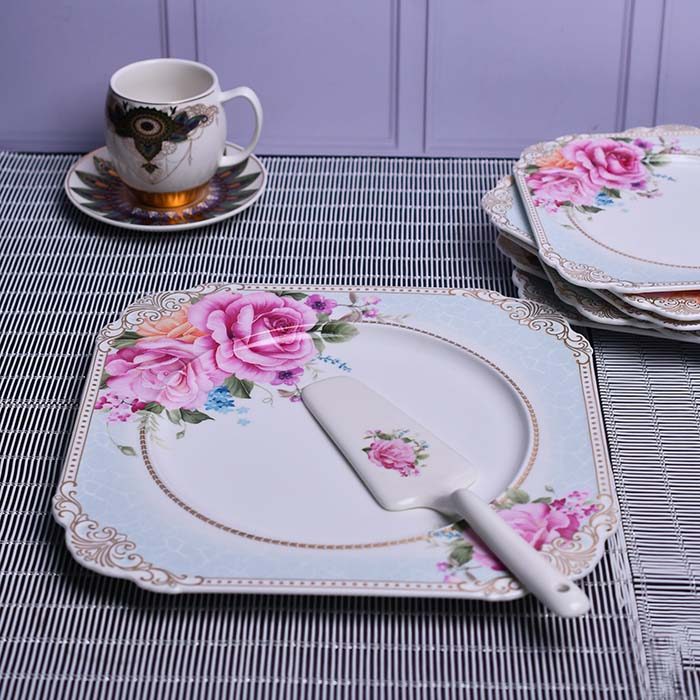 BERGHOME Plate set White with Floral print Square with cake serv - photo 2