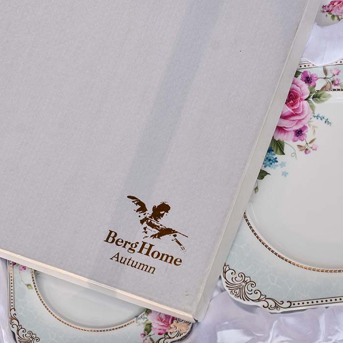 BERGHOME Plate set White with Floral print Square with cake serv - photo 5