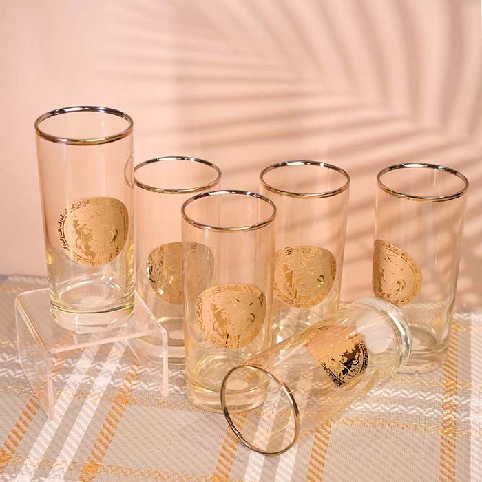 PREMIUM BRAND | Long drink Gold tinted Glass | Gold lined | Set - photo 2