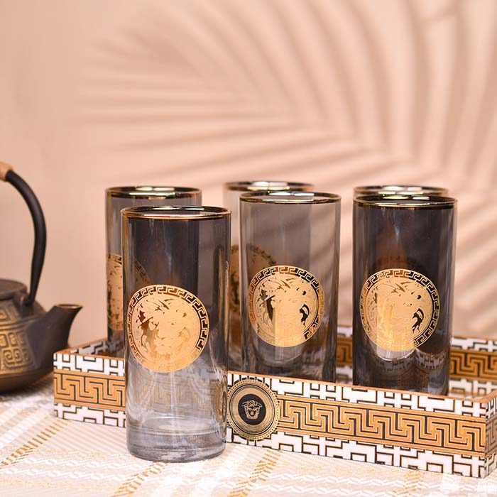 PREMIUM BRAND | Long drink Black Tinted Glass | Gold lined | Set - photo 1