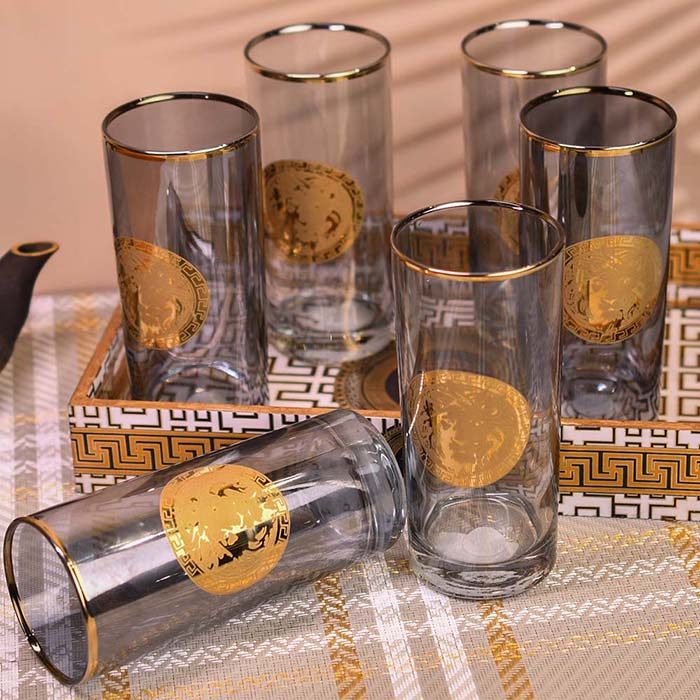 PREMIUM BRAND | Long drink Black Tinted Glass | Gold lined | Set - photo 2