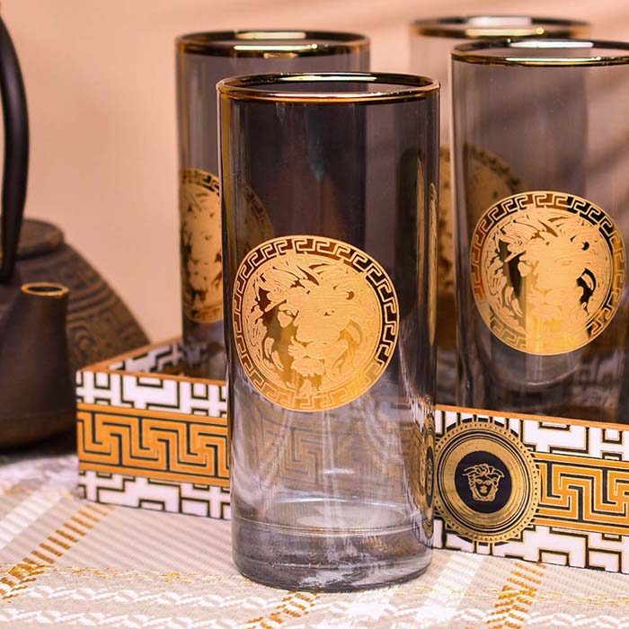 PREMIUM BRAND | Long drink Black Tinted Glass | Gold lined | Set - photo 3