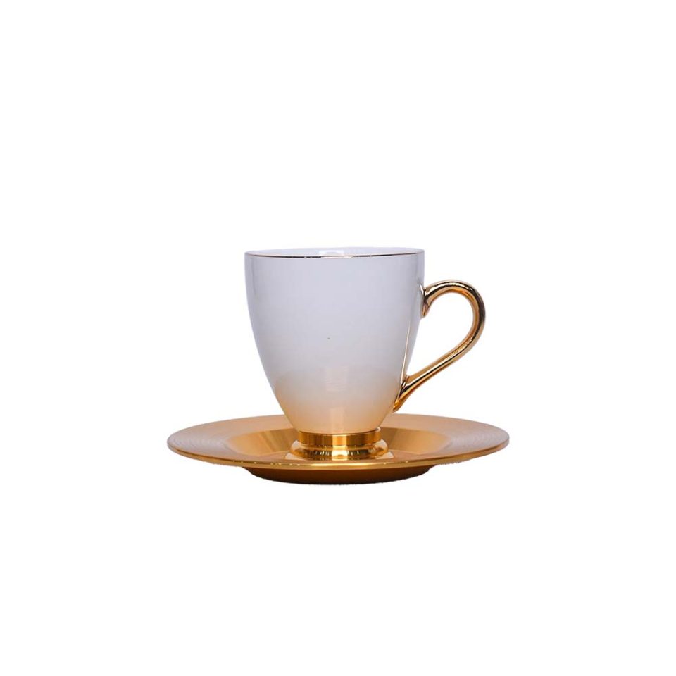 White coffee cup and gold plated saucer - photo 2