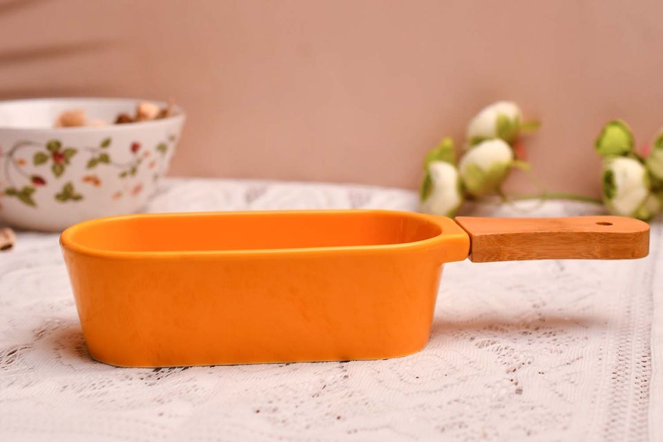 Ceramic snack dish | Fantastic Yellow | wooden handle - photo 2