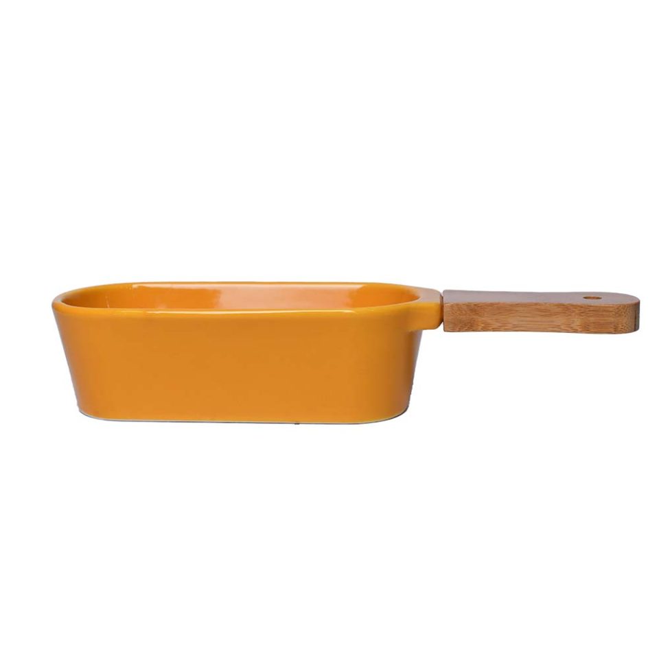 Ceramic snack dish | Fantastic Yellow | wooden handle - photo 3