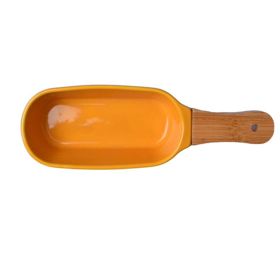 Ceramic snack dish | Fantastic Yellow | wooden handle - photo 4