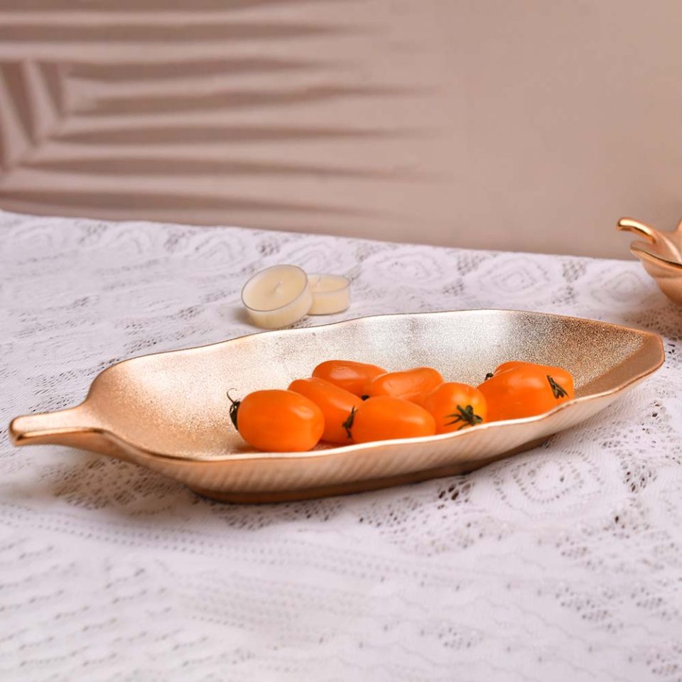 Serving platter Leaf shaped Rose gold 12 INCH - photo 1