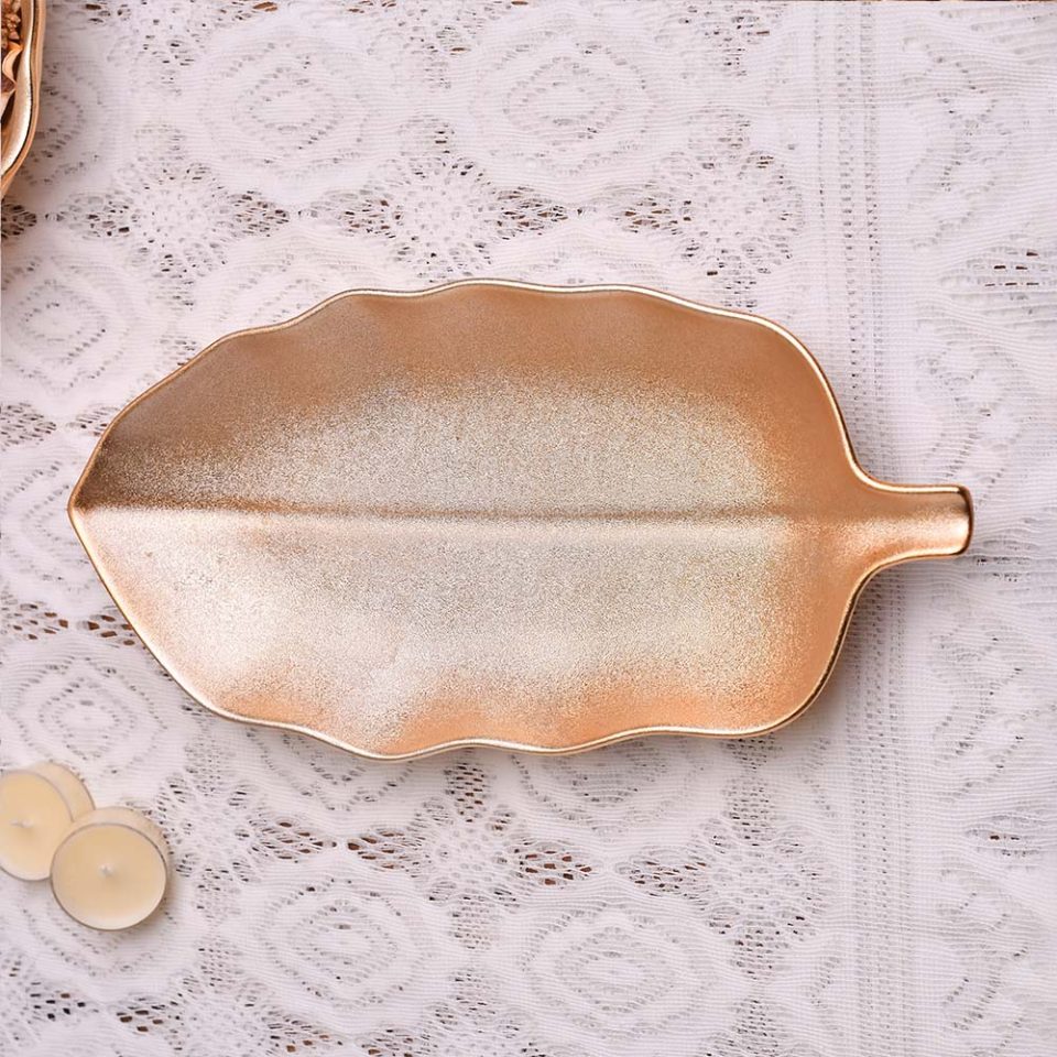 Serving platter Leaf shaped Rose gold 12 INCH - photo 2