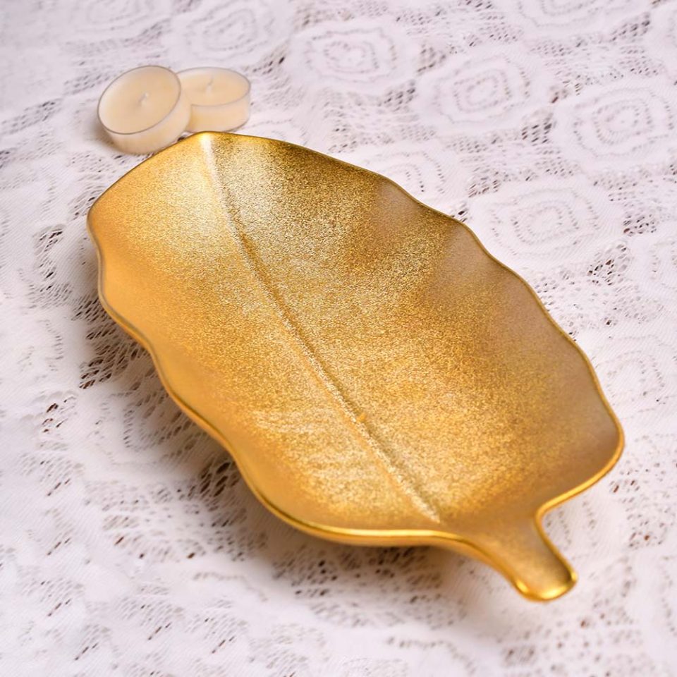 Serving platter Leaf shaped Gold 12 INCH - photo 2