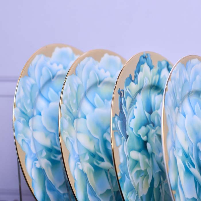 CERAMIC snack set | 7 pc set | Blue floral design with gold line - photo 4