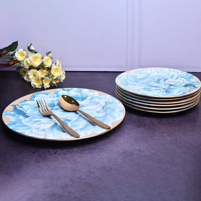 CERAMIC snack set | 7 pc set | Blue floral design with gold line - photo 3