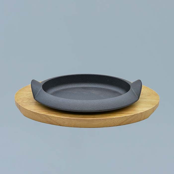 Cast Iron sizzler pan with wooden base Oval (Large) - photo 1