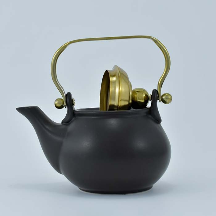 AART Handmade Terracotta Tea pot Black with Golden lid and handl - photo 2