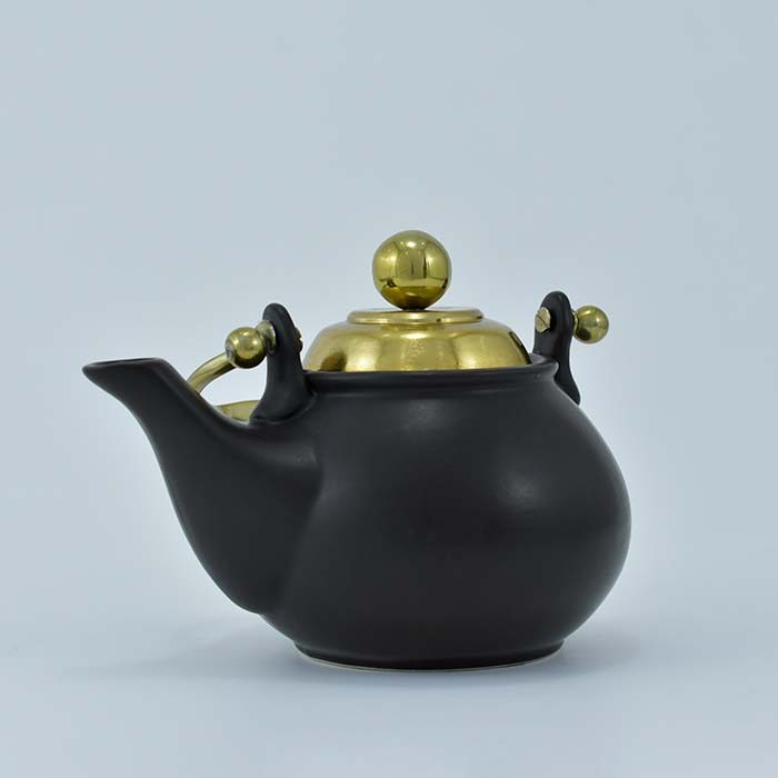 AART Handmade Terracotta Tea pot Black with Golden lid and handl - photo 3