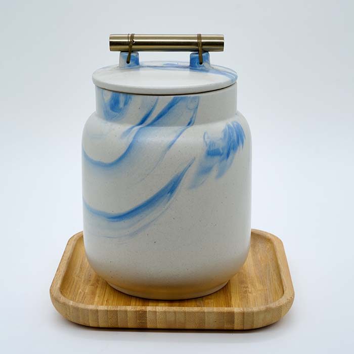 AART Handmade Terracotta Storage jar White and Blue - photo 2