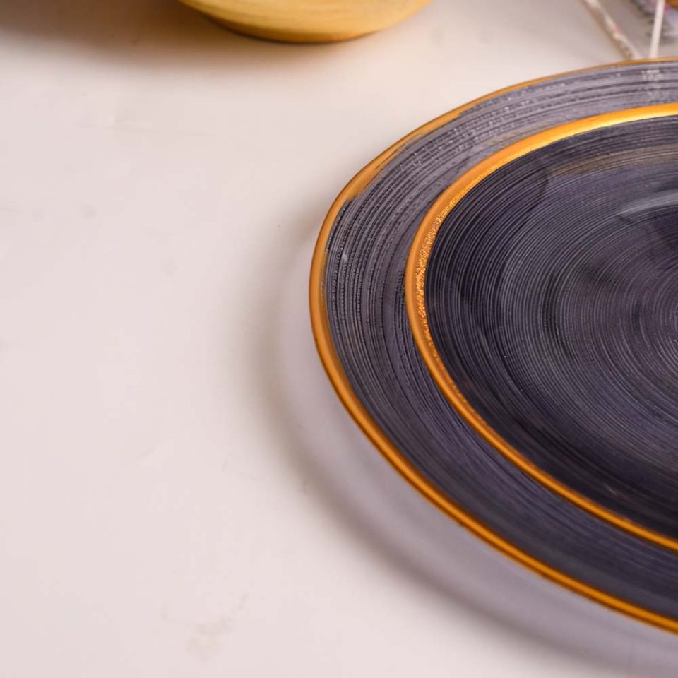Plate glass 7 PC set Black with gold line - photo 2