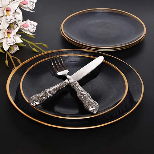 Plate glass 7 PC set Black with gold line - photo 1