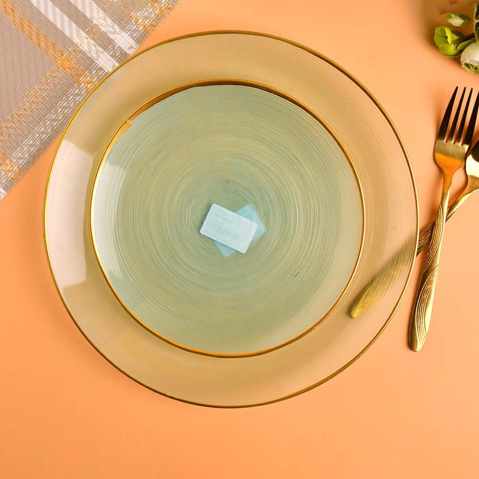 Plate glass 7 PC set Green with gold line - photo 1
