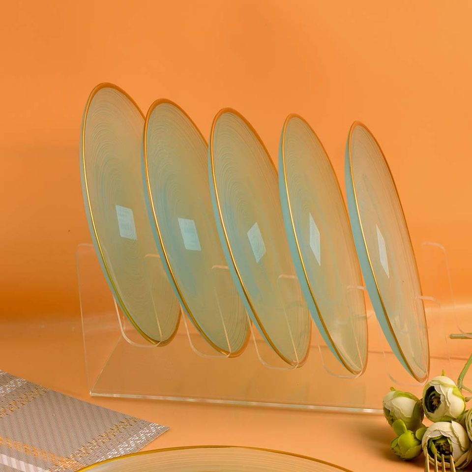 Plate glass 7 PC set Green with gold line - photo 3