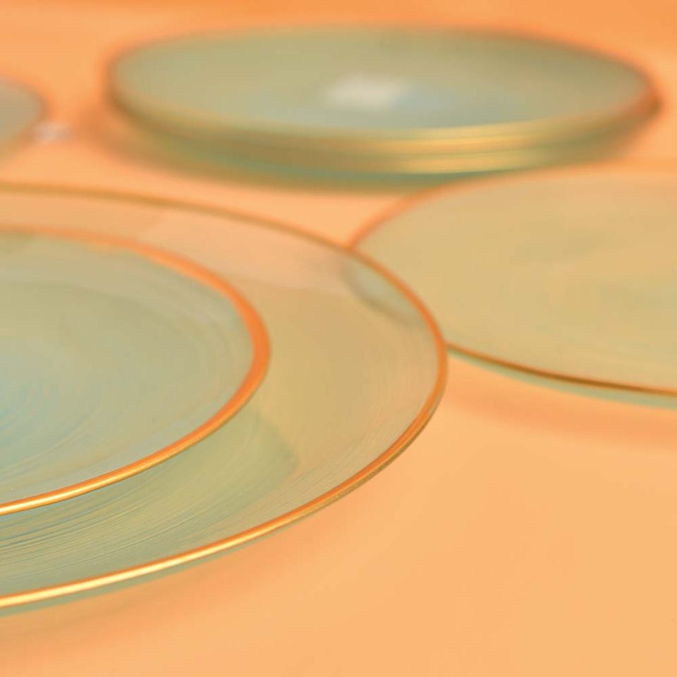 Plate glass 7 PC set Green with gold line - photo 2