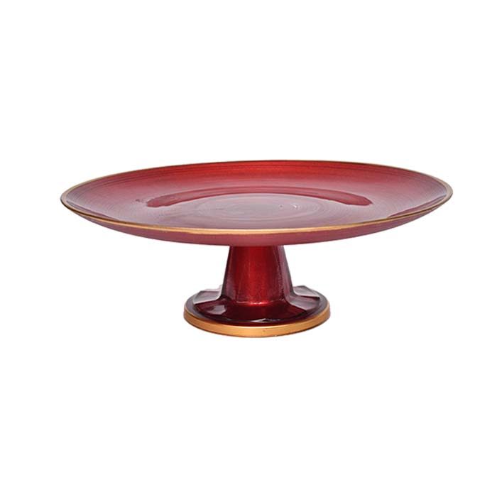 Cake stand Glass Red with Gold line - photo 2