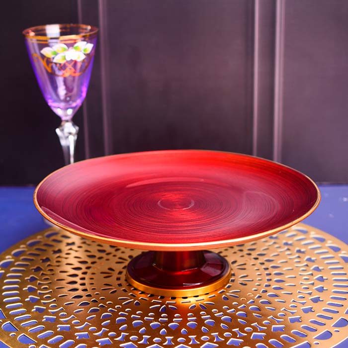 Cake stand Glass Red with Gold line - photo 1