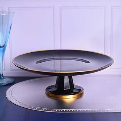 Cake stand Glass Black with Gold line - photo 1