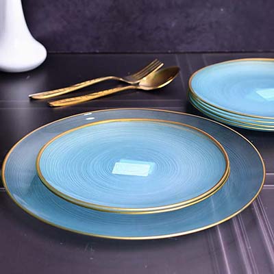 Plate set Light blue with Gold line set of 7