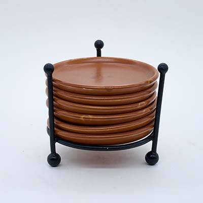 AART Handmade Terracotta Coasters set of 6 with stand Brown