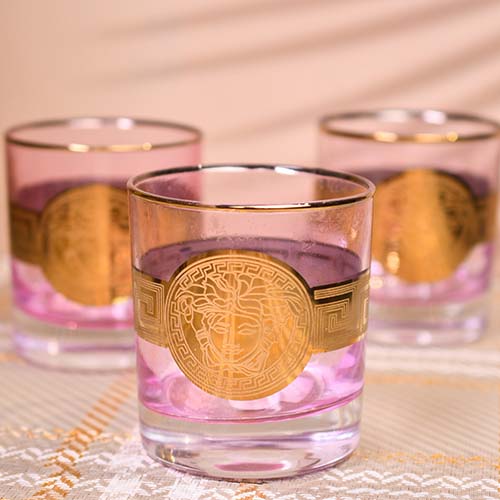 PREMIUM BRAND | Whiskey glass | Purple Tinted | Gold lined and printed | Set of 6